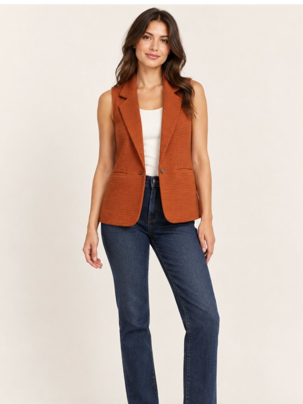 Happy Gray Rust Sleeveless Blazer Vest SP